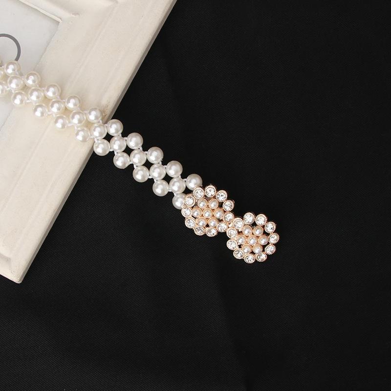 Fashion Ladies' Elastic Waistband with Pearl Thin Simple Rhinestone Waist Chain Elegant Pearl Waist Belt For Women