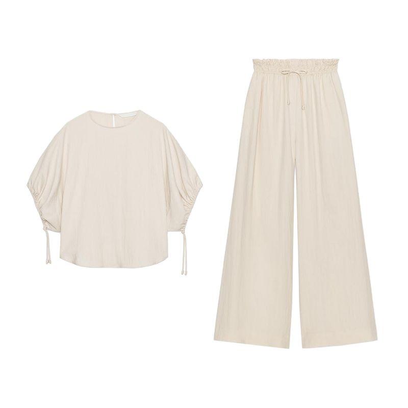 Curved Hem Puff Short Sleeve round Neck Shirt 8272447 Loose Pajamas Wind Waist Pants 8226447