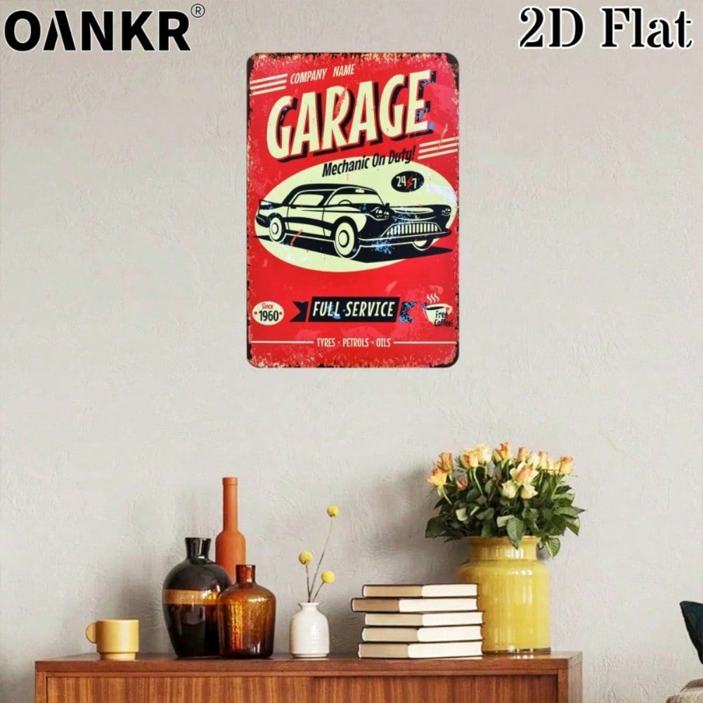 Vintage Mechanic On Duty Metal Tin Sign, Full Service Garage Art Plaque, Man Cave Wall Decor Gift