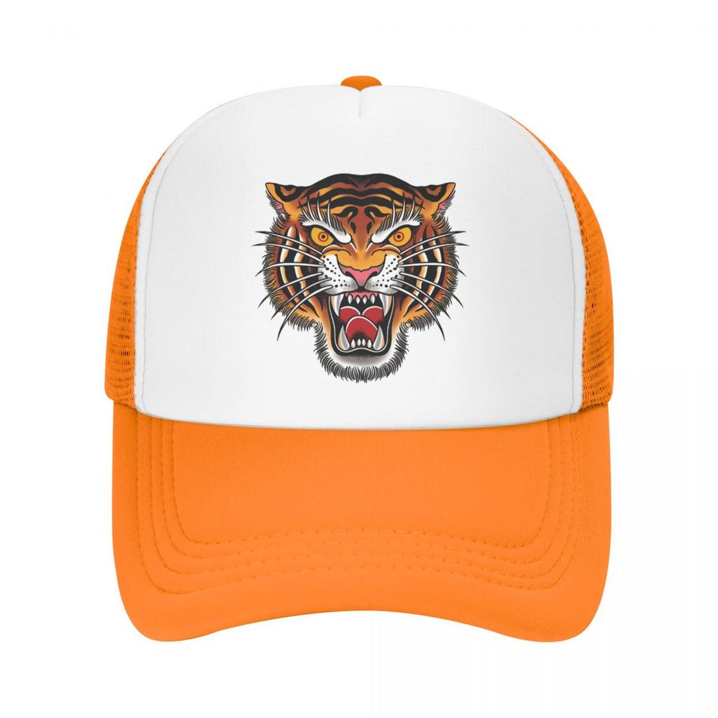 Classic Unisex Gothic Traditional Tattoo Tiger Head Trucker Hat Adult Adjustable Baseball Cap WoUnisex Unisex Hip Hop Snapback Caps