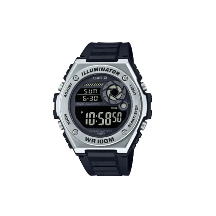 Casio Digital Series Round Waterproof Quartz Movement Resin Strap Watch Men watches Black MWD-100H-1BV Black Dial