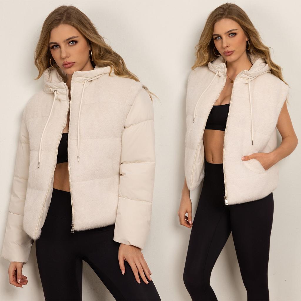 Winter New Detachable Hood Spliced Fleece Loose Warm Cotton Coat Fashion Versatile Outerwear
