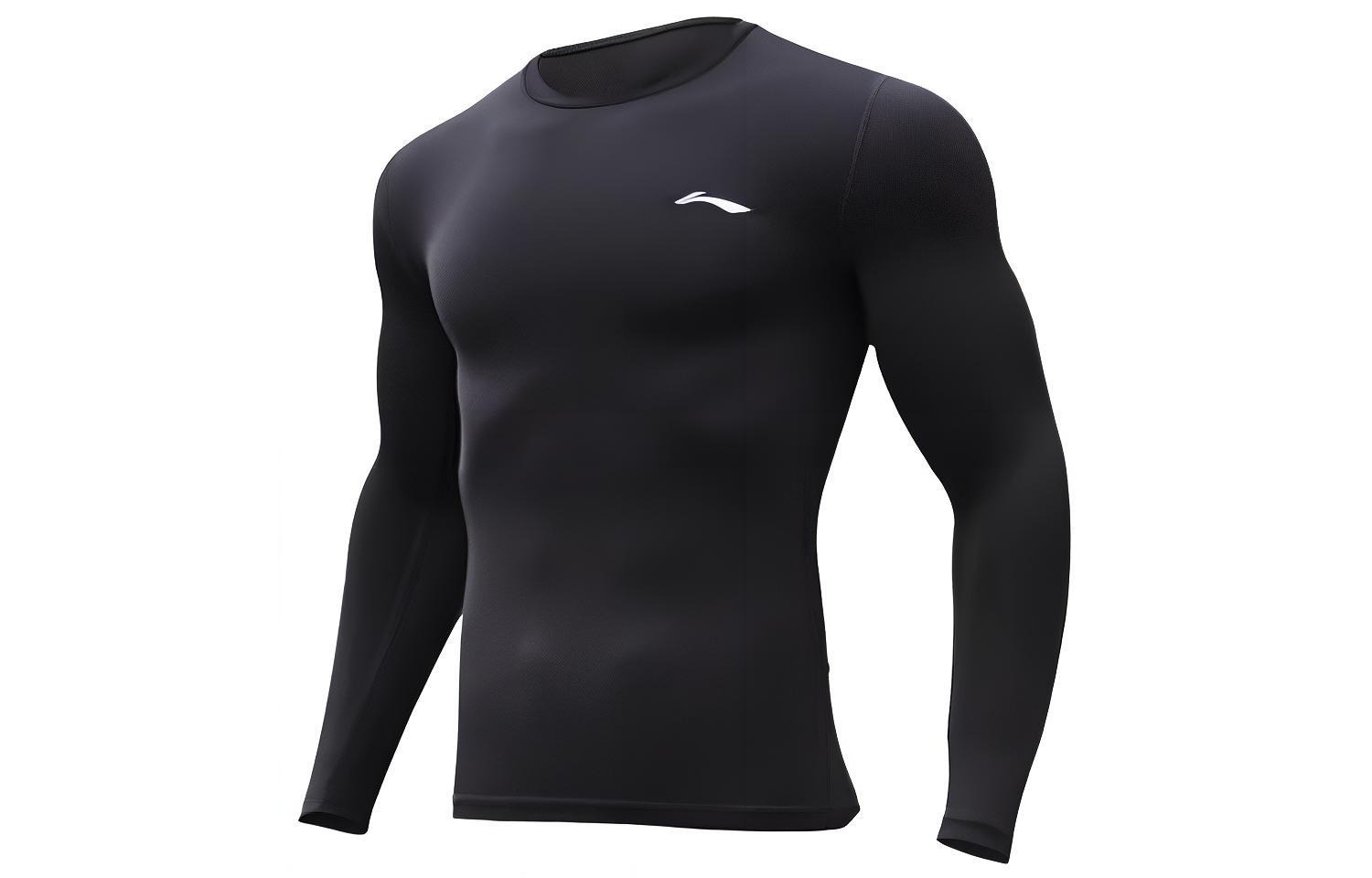 Li Ning Logo Print Fleece Lined Thermal Slim Fit Workout Clothing Men s Black YUDT069-1 L