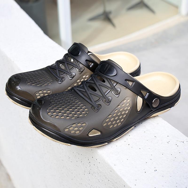 

Sandals men s summer hole shoes casual large size men s slippers seaside non-slip beach shoes good quality AJ trendy shoes 40 чёрный