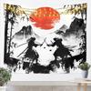 Japanischer Samurai Kampf Teppich Rote Sonne Bambus Krieger Anime Stil Wandbehang Polyester Heimdekoration Druck Kunst Poster Dekorat