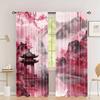 Conjunto de 2 peças de cortinas com pintura a tinta de flor de ameixa, semi-blackout, com design de bolso para haste, para porta de quarto e sala de estar