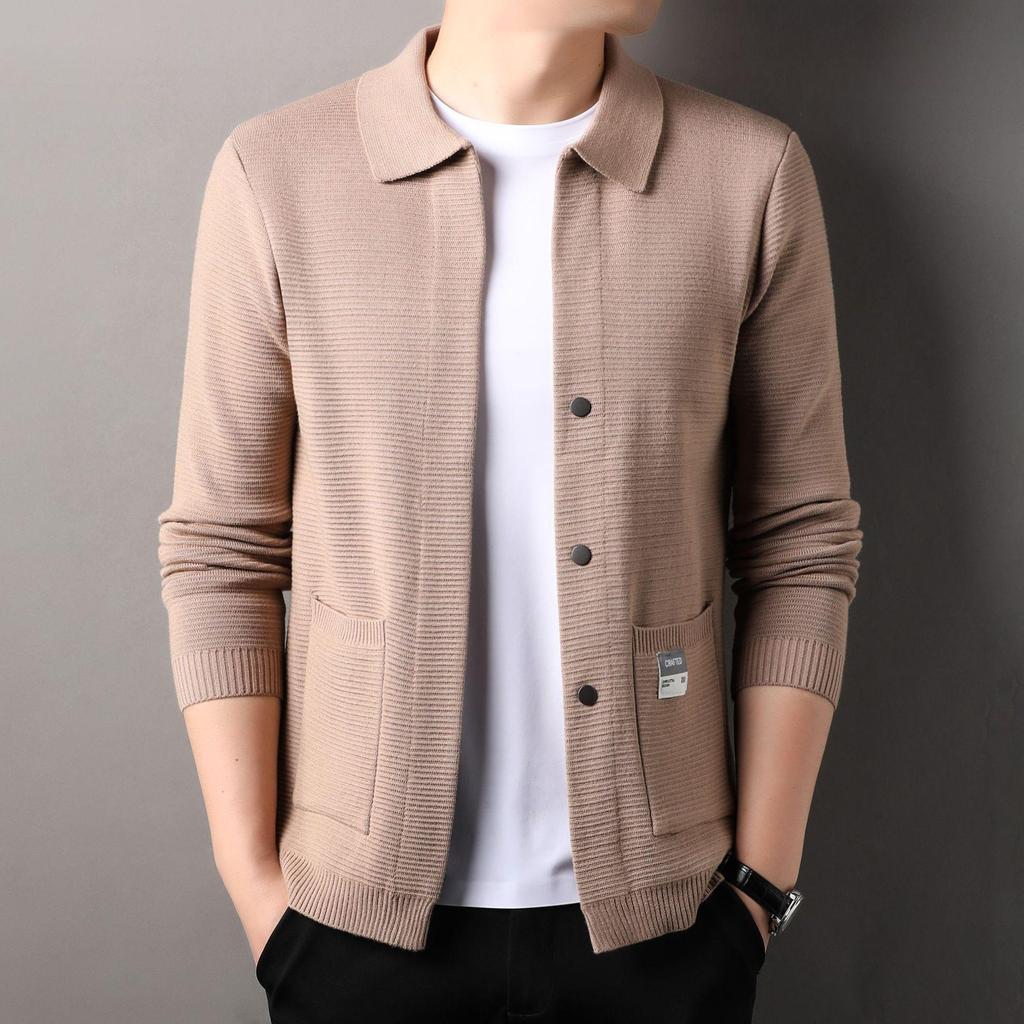 Men's Korean Style Slim Fit Knit Lapel Cardigan Sweater - Spring & Autumn Casual Trendy Jacket