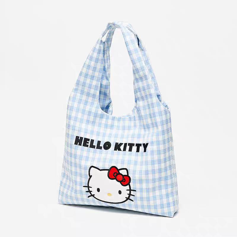 New Kt Cat Cute Cartoon Plaid Shoulder Bag Women's Large-capacity Canvas Bag Student Class Commute Tote Bag