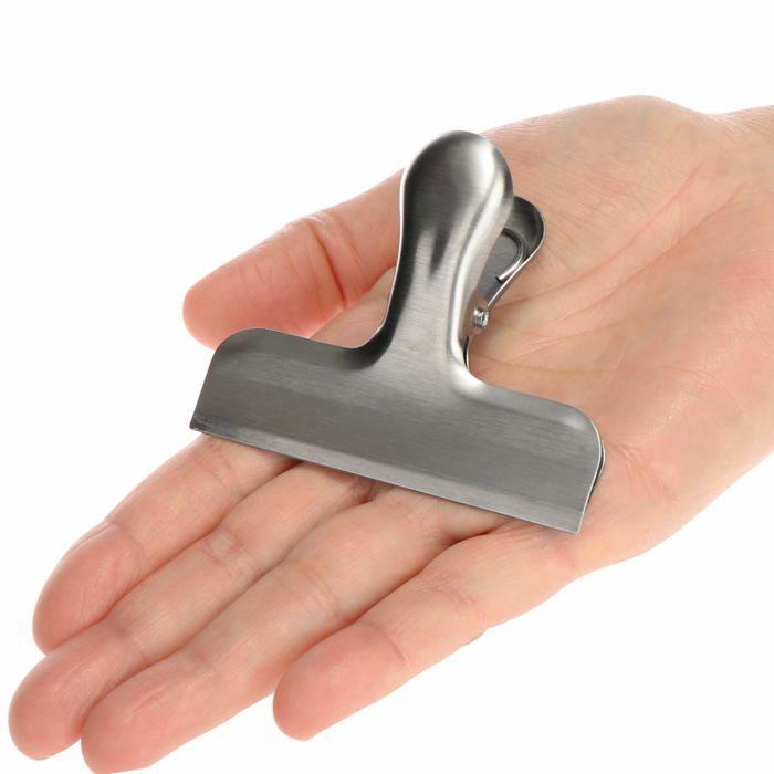Pince ferme sachet - com-four - cf14369 - acier inoxydable - 10 clips - argent