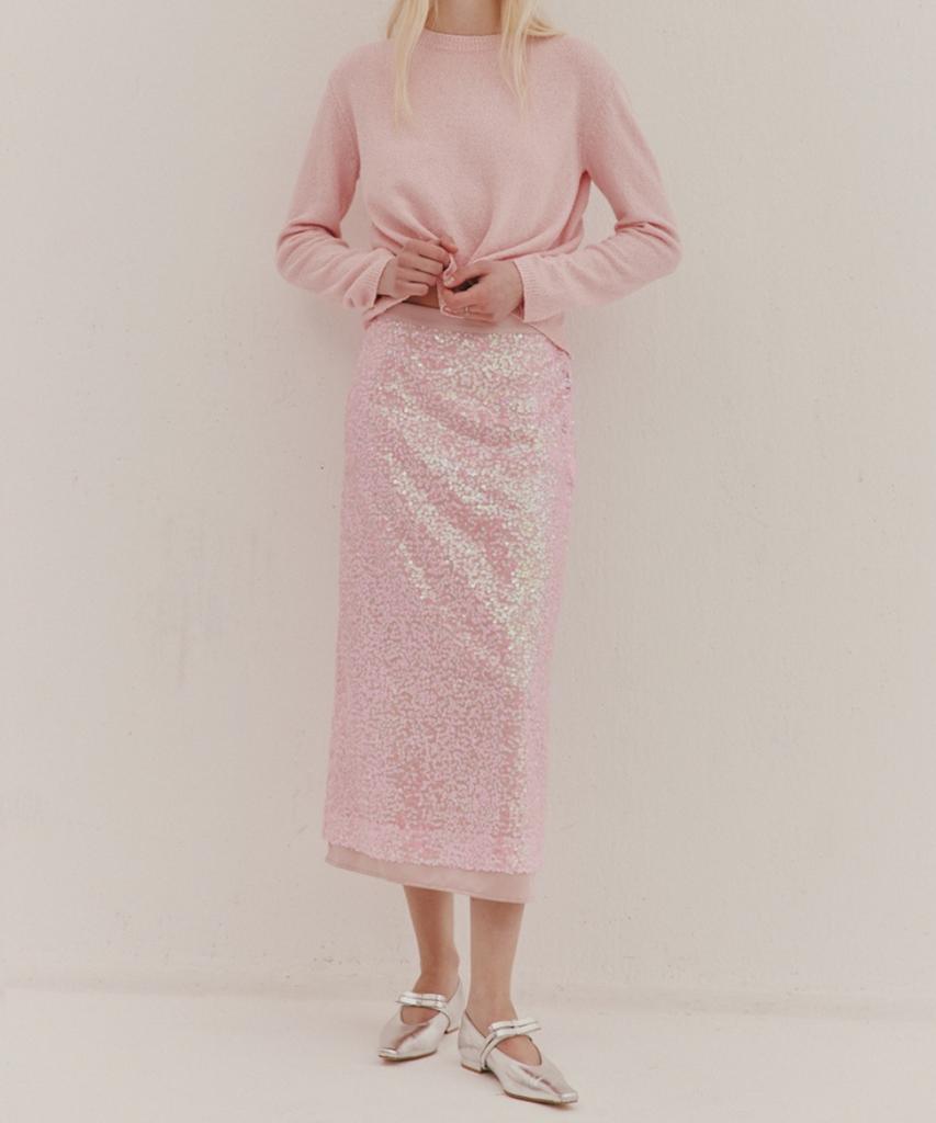 Okuka Sequin Layered Skirt - Pink