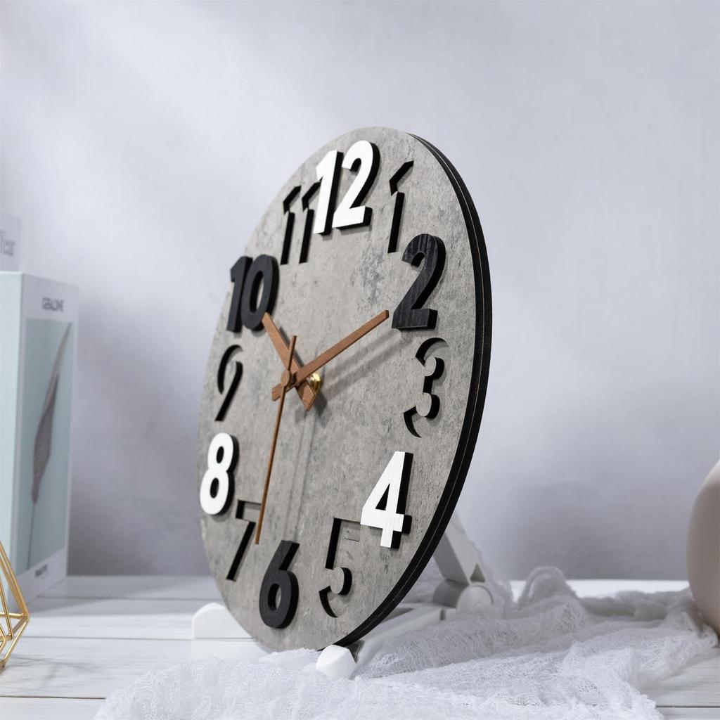 Nbdeal Wall Continuous Second 31cm Medium Density Dark Gray Clock, Radio-Controlled Clock, Hand, Diameter, Quiet, Body/MDF Fiberboard, Needle/Wooden