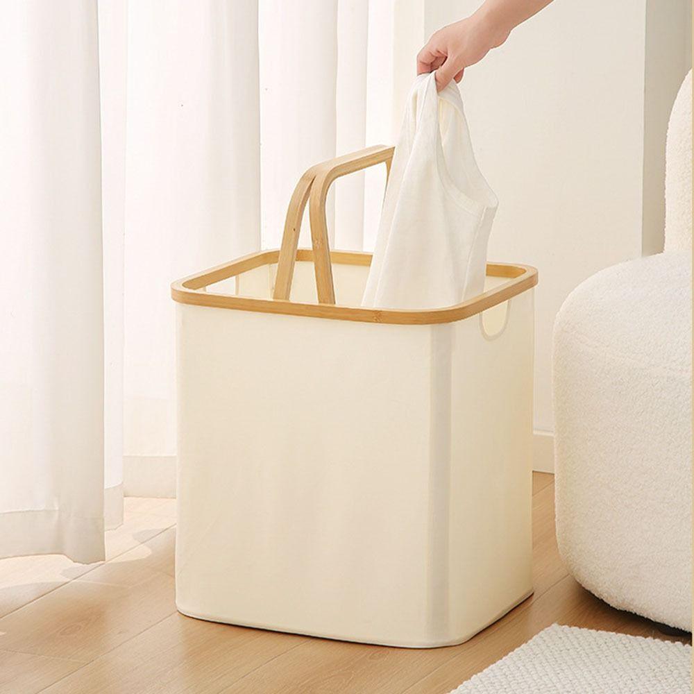 Large Capacity Laundry Storage Basket Bamboo Handle Closet Organizer  Household Use