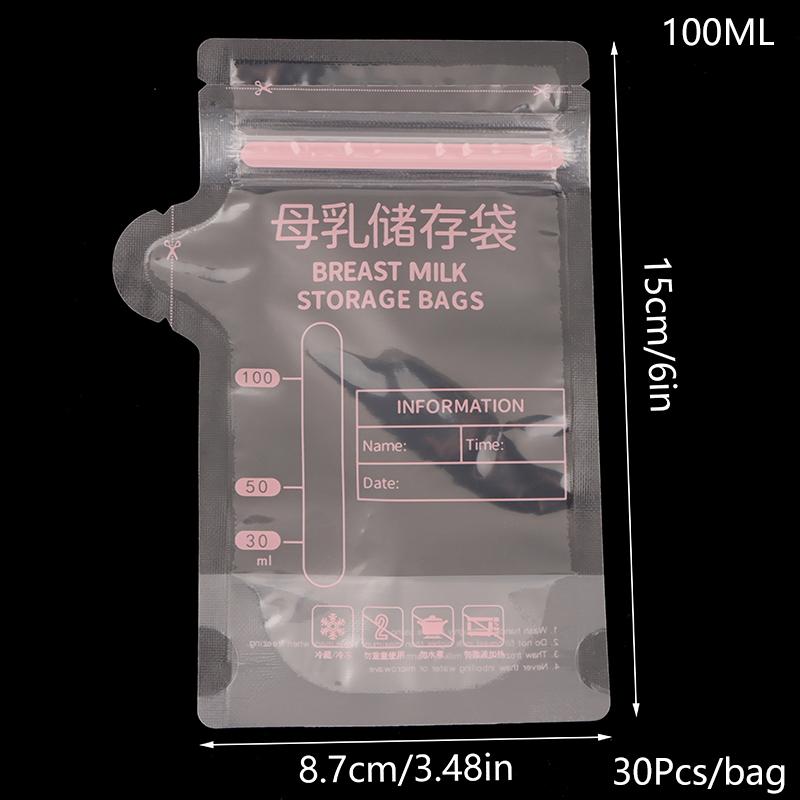 

30 шт. Пакеты для хранения грудного молока Самостоятельно стоящие Контейнеры для хранения детского питания Без протечек Пакеты для заморозки молока Безопасные для кормления Без БФА 100ML