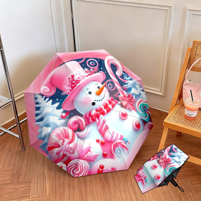 Christmas gifts, bells, Santa Claus, snowman, Christmas tree umbrella, home essential, wrought iron tri-fold portable all-season outdoor umbrella H25