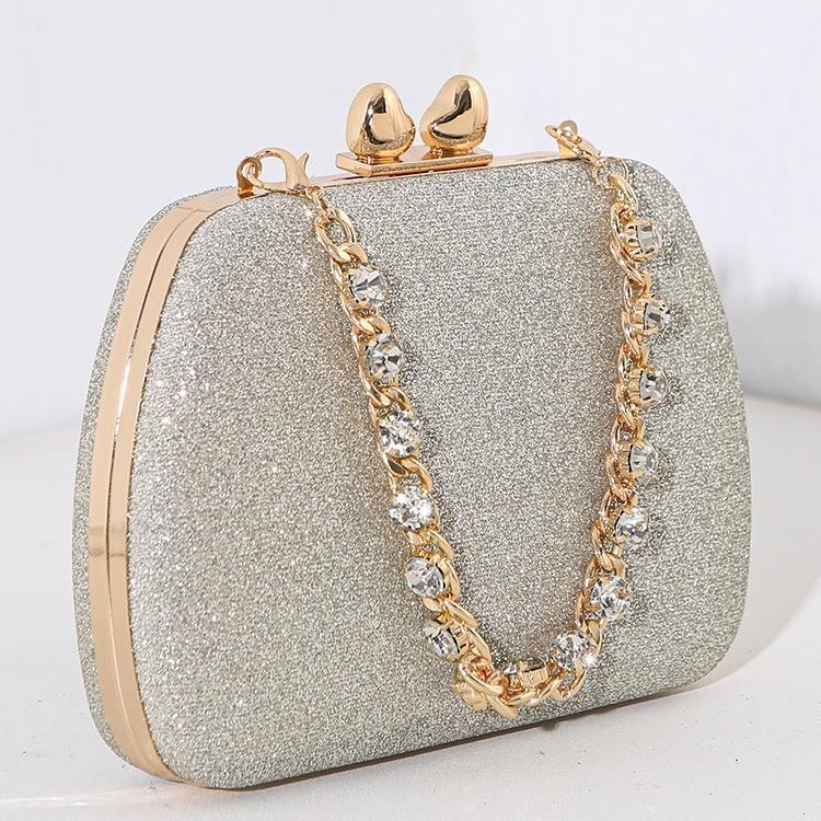 High Quality Pu Square Clutch With Rhinestone Heart Decor For Party And Night Out