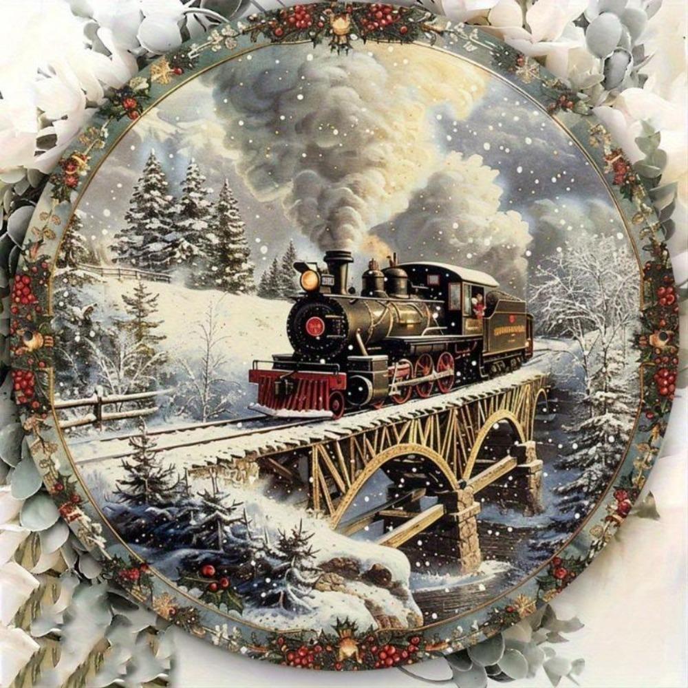 1pc 7.87x7.87 Inch Retro Train Tin Sign Wall Art Metal Decor For Home Cafe Garage