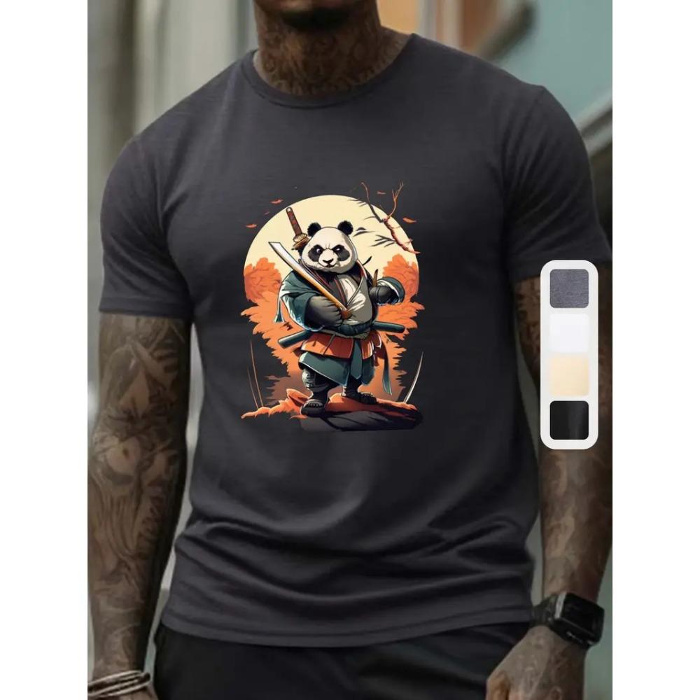 Samurai Men's T-shirt Soldier Print O Neck Short Sleeve Casual Anime Pullover Streetwear Outdoor Male Tee Top Oversized Clothing