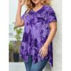 Large Size Fashion Tie-dye V-neck Hem Irregular Short Sleeved Blouse Loose O Neck Floral Top Summer Casual Office Sweet Tops Women's Clothing