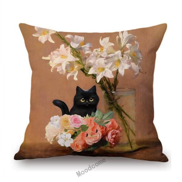 Lovely Cute Funny Humorous Black Cat In World Famous Oil Painting Deviant Art Home Decorative Sofa Pillow Case Cushion Cover