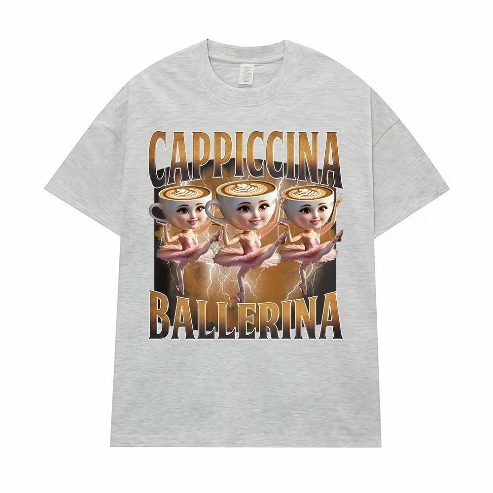 Ballerina Capuchina Rolig Kaffe Meme T-shirts Män Kvinnor Sommar Pop Vintage Kortärmad T-shirt Estetisk Casual Humor T-shirts