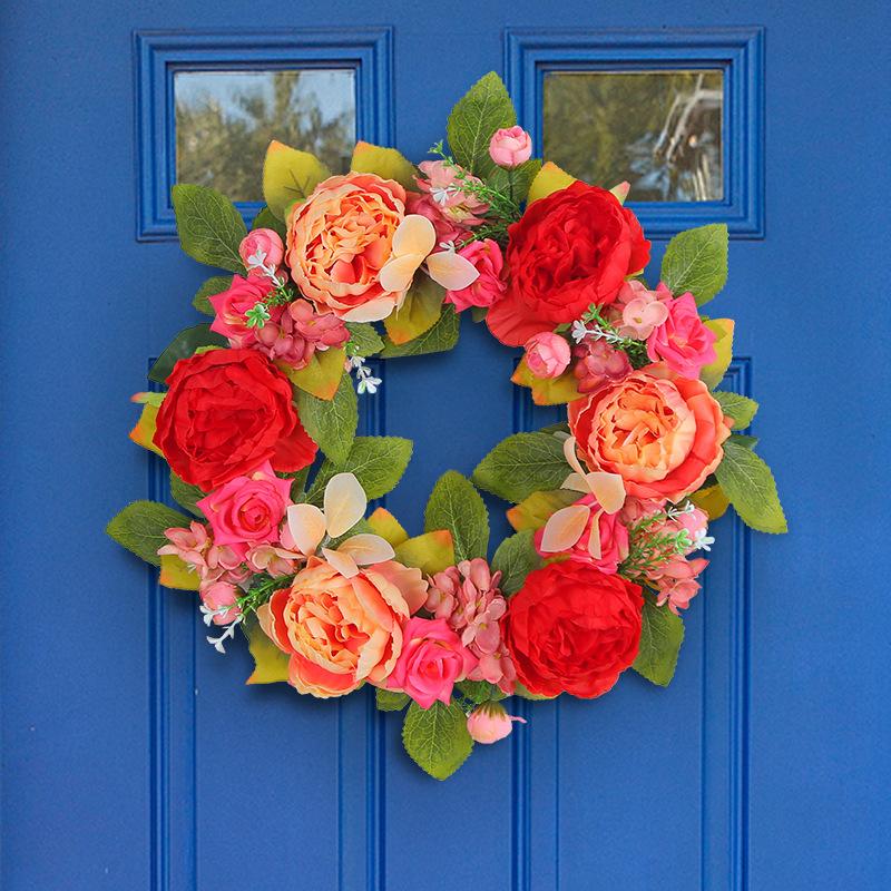 Zhongran Silk Red Pink Peony Wreath Door Pendant Vine Ring Window Wall Decoration Props
