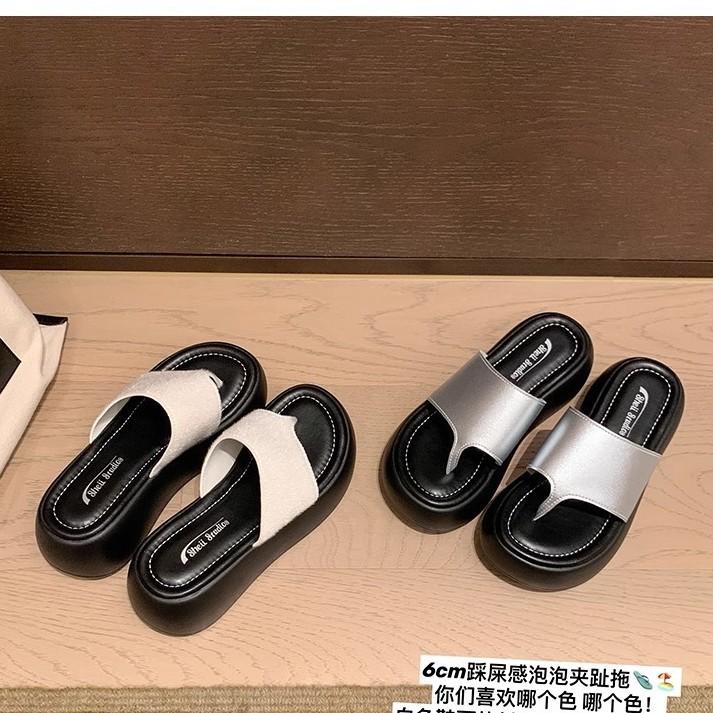 Su Yinyin's same bubble mop~ 6CM heightened thick-bottomed beach vacation flip-flops women's versatile sandals to wear outside summer