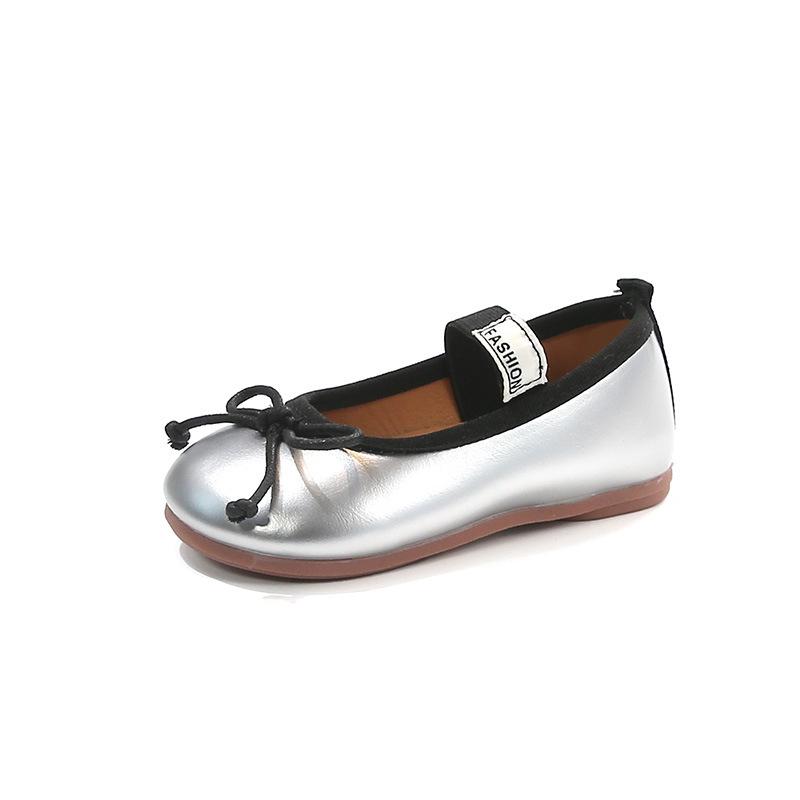 Dívčí kožené boty nazouvací princeznovské baletní taneční boty pro děti jednoduchá mašlička ins trendy 2025 nové dívčí boty na vystoupení černé