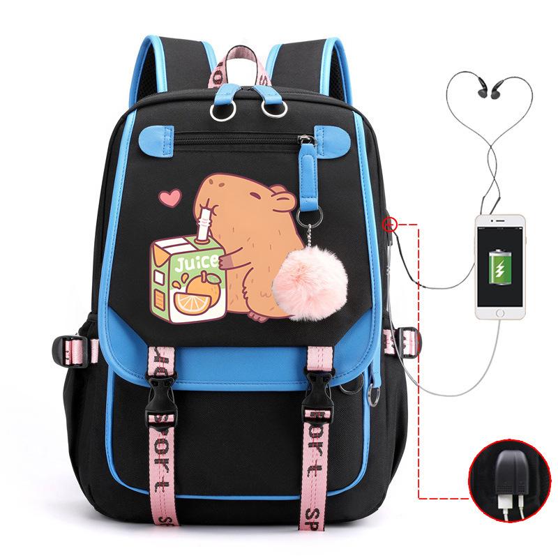 Kapibara Cute Printed USB Port Multi-function Leisure Travel Backpack