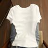 Simple niche design sense pure white round neck short-sleeved T-shirt summer slim and thin versatile casual top women's ins tide