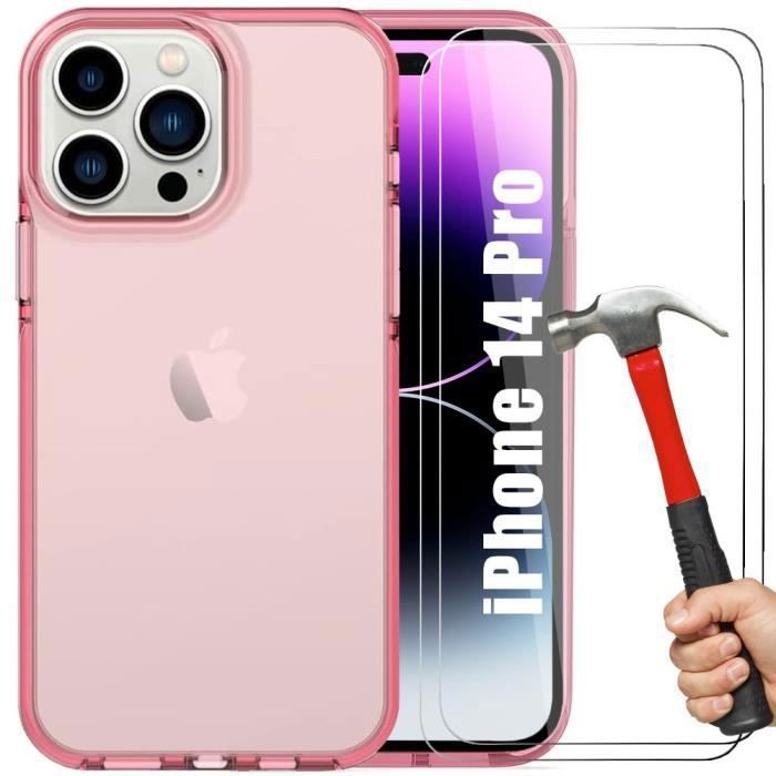Coque de protection - BOOLING - pour iPhone 14 Pro - Silicone Rose - Ultra Slim - 2 Vitres en Verre Trempé