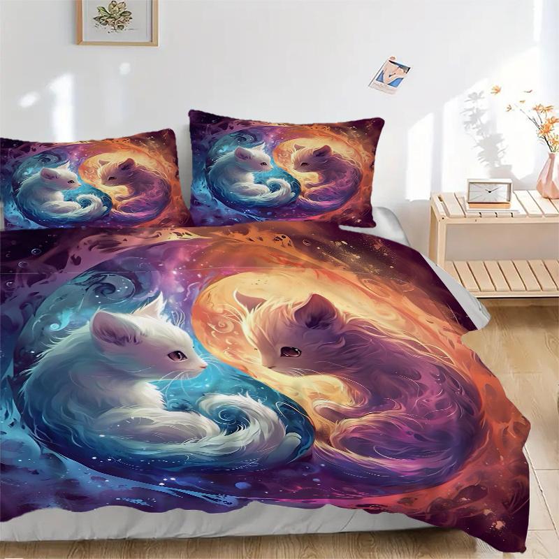 3pcs Magic Kittens Yin and Yang Print Bedding Set (Without Inserts), Soft and Comfortable M075