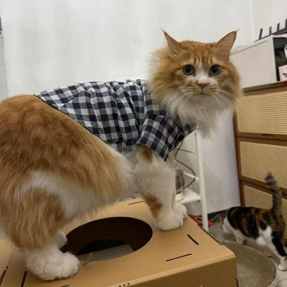 Leisure Pet Sleepwear Plaid Cotton Cat Small Shirt Dog Pajamas For Puppy Cat Spring Summer