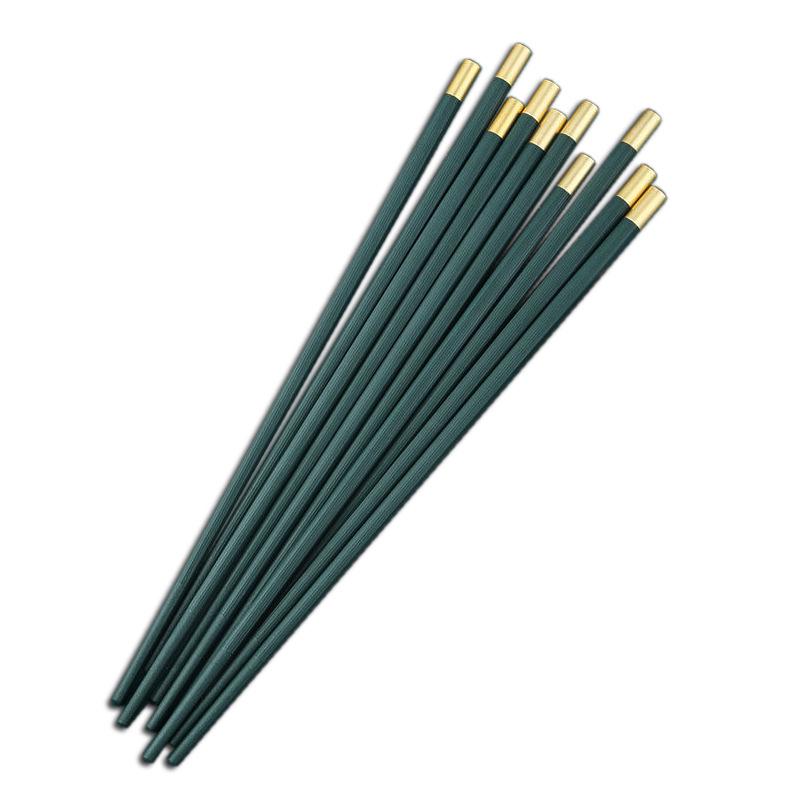 Luxurious Morandi Dark Green Non-Slip Porcelain Chopsticks for Home and Hotel Use, Mildew-Proof and Stylish Alloy Handles.