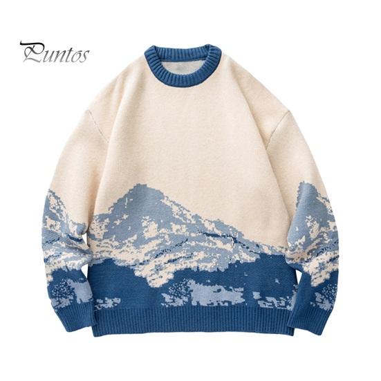 

Осень-зима мужской свитер с узором тай-дай Snowberg, цветной круглый вырез, трикотажный толстый с длинными рукавами, теплый свободный мужской трикотаж L синий