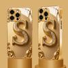 Golden Letter S Pattern Gold Metallic Paint Glass Phone Case For iPhone 17 16 15 14 13 12 11 Pro Max 16 15 Plus 17 Air 16E Cover