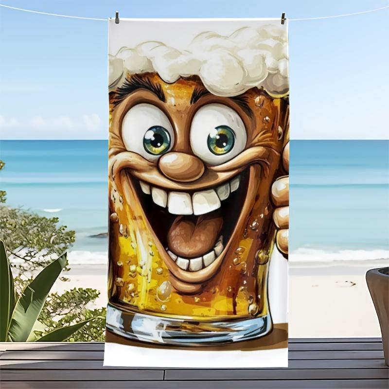 Creative Joy Beer Cup Theme polyester microfiber beach towel is highly absorbent, suitable for swimming and beach outings