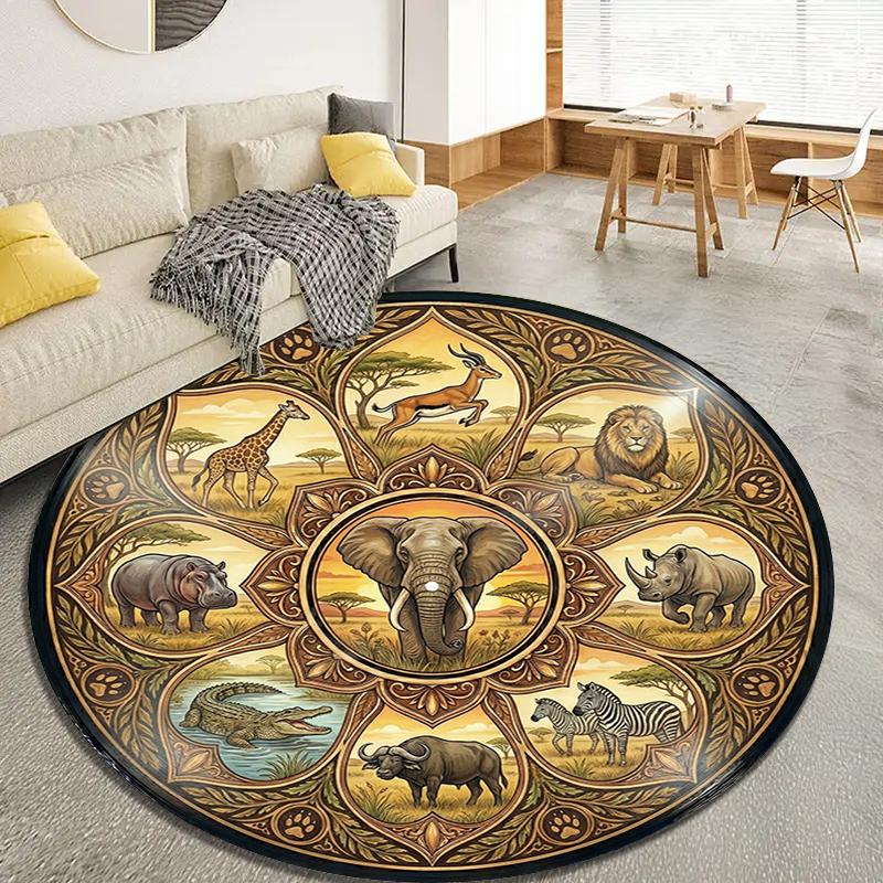 African Tribal Mandala Round Area Rug,Carpet Rug for Living Room Bedroom Sofa Playroom Decor,Non-slip Floor Mat Q0006