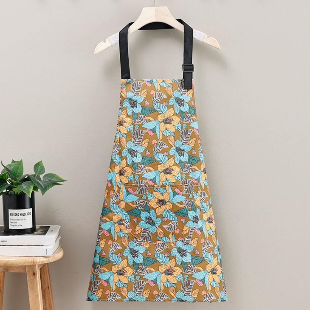 Flower Print Kitchen Apron Waterproof Anti-fouling Cooking Baking Bibs Sleeveless Breathable Catering Work Clothes for Women