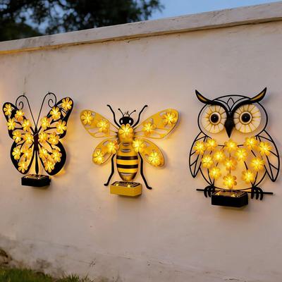 Solar Outdoor Garden Lights Waterproof Butterfly Wall Lamp Decorative Atmosphere Landscape Lamp Metal Art LED Solar Lights