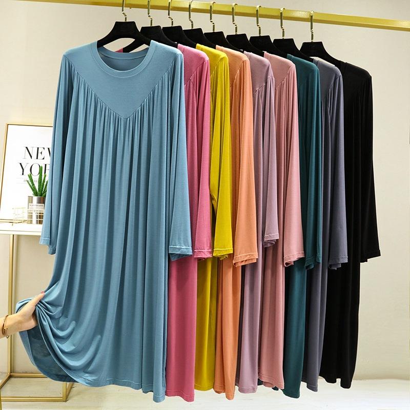 Ruffle Dress Pleated Womens Loose Plus Size Nightgown Long Long Sleeve Dress