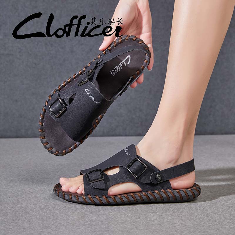 Fashion All-match Comfort Soft Footbed Indoor Outdoor Male Summer Slippers Mens Slip On Walking Shoes Men's Luxury Leather Slide Sandals