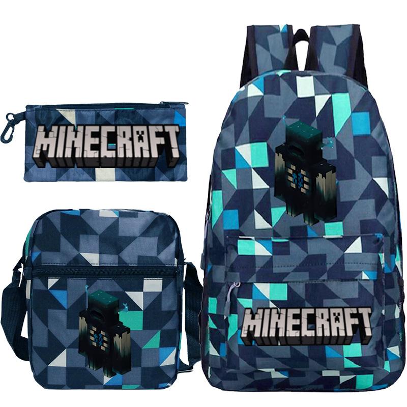 Game Minecraft Printed Children'S School Bag Oblique Span Bag Stationery Pencil Bag Student Backpack Set