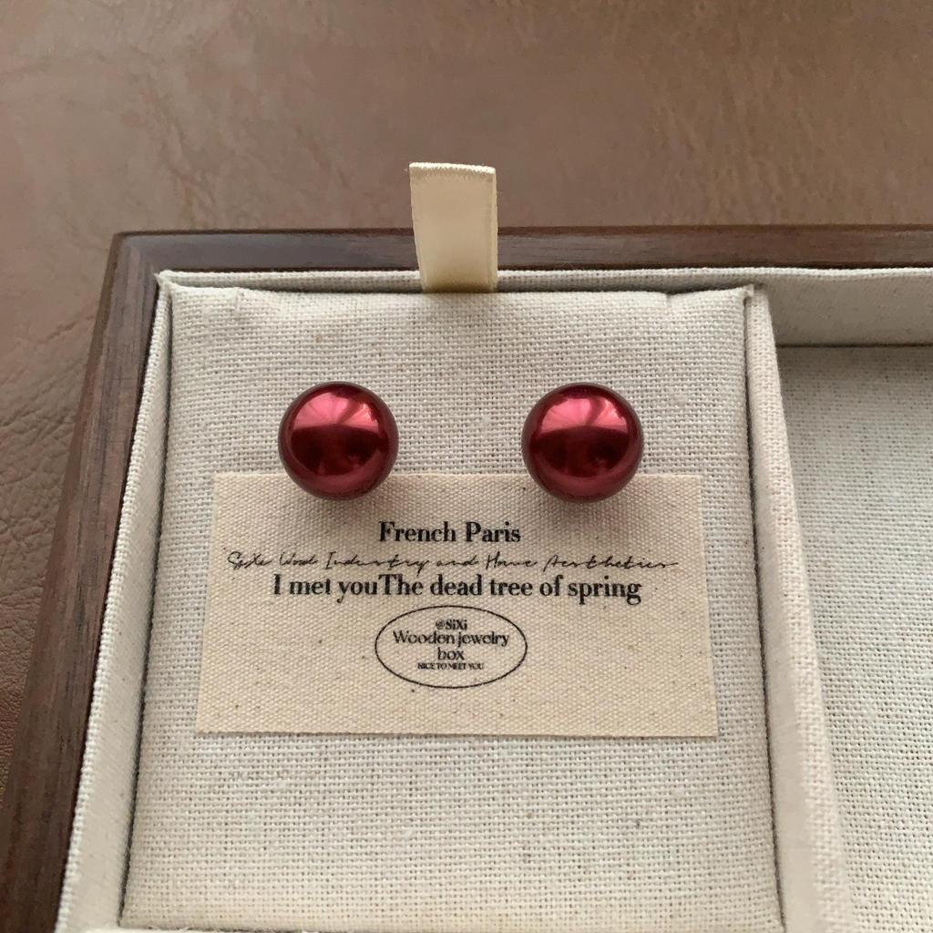 Ankara Red Pearl Earrings Earrings High Personality Versatile Festive Atmosphere Simple Generosity Light Luxury Earrings Women