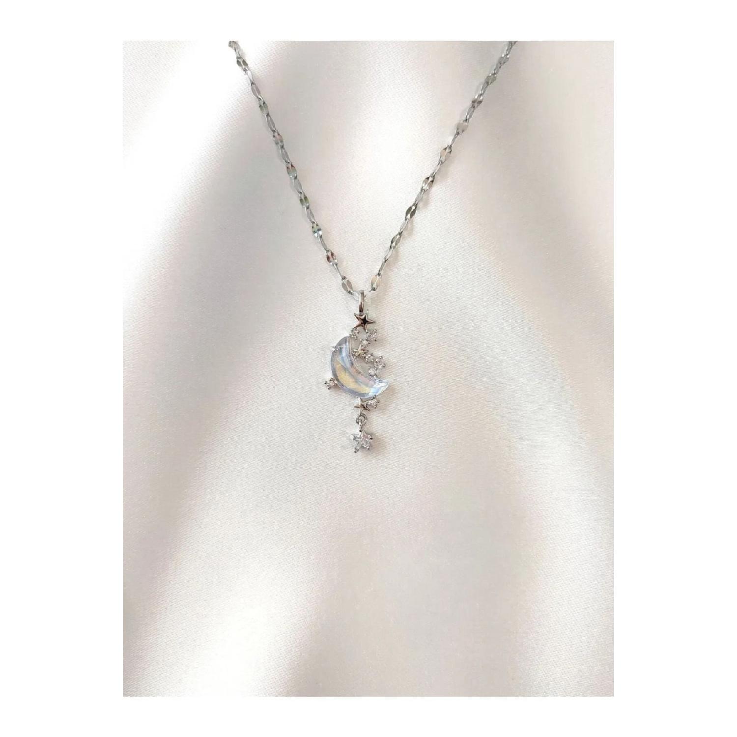 

Женское ожерелье из нержавеющей стали с цирконием, прозрачное стекло, подвеска в форме полумесяца и звезды