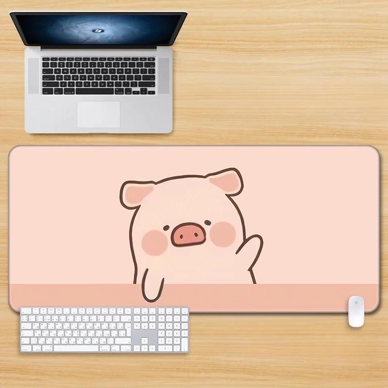 Girls Desk MatLazy Funny Kawaii Lulu Pig Pu Leather Mouse Pad Oversize Girl Creative Cute Game Keyboard Large Pink Desktop Mat