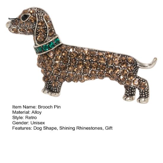 Retro Dog Shape Brooch Shining Rhinestones Inlaid Pin Suit Lapel Shawl Animal Badge Outfit Clothing Accessories