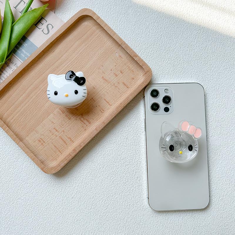 Mobile Phone Airbag Holder, Transparent Cat Bow, Black Pink Paste Type, Retractable Back Sticker, Desktop Watching Dramas