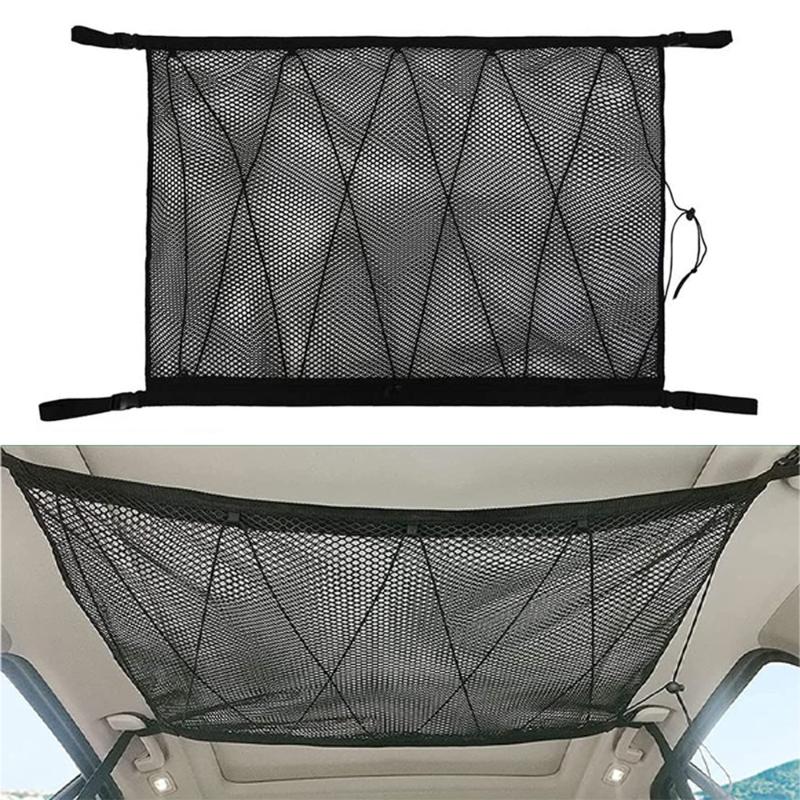 

90x65cm Car Ceiling Roof Interior Cargo Zipper Universal Storage Net Bag Sundries Organizer Adjustable Mesh Pocket For Van SUV