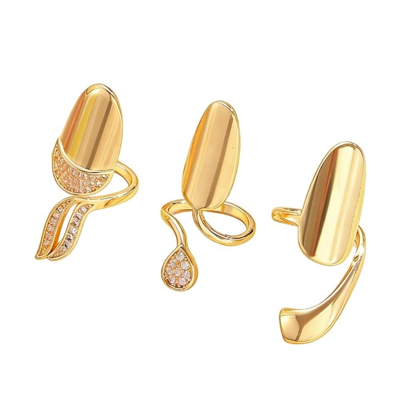 Set of 3 Elegant Open Knuckles Rings Featuring Cubic Zirconia Stones Nail Cap Rings Suitable for Trendy Nail Jewelry