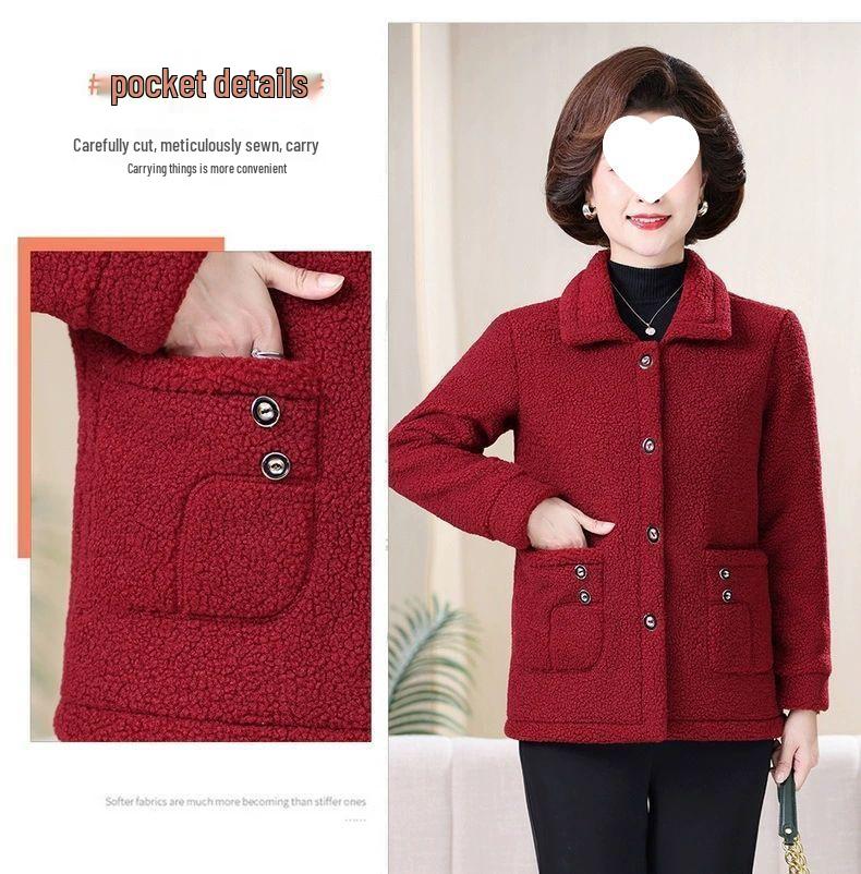 Mom's Plus Size Fleece-Lined Cotton Coat – Thick, Particle Fleece Jacket for Autumn/Winter, Stylish & Loose Fit for Middle-Aged Women